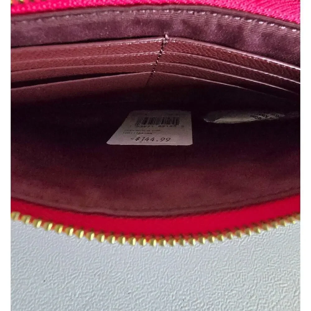 COACH ZIP WRISTLET F73044 WITH CHAIN ELECTRIC PINK CROSSGRAIN LEATHER NEW NWT